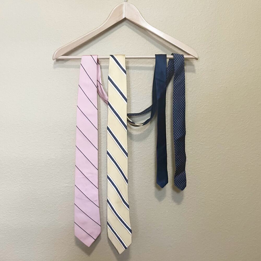 TOMMY HILFIGER Set of 2 Silk Men's Neck Ties Made In USA Yellow Blue Pink Preppy